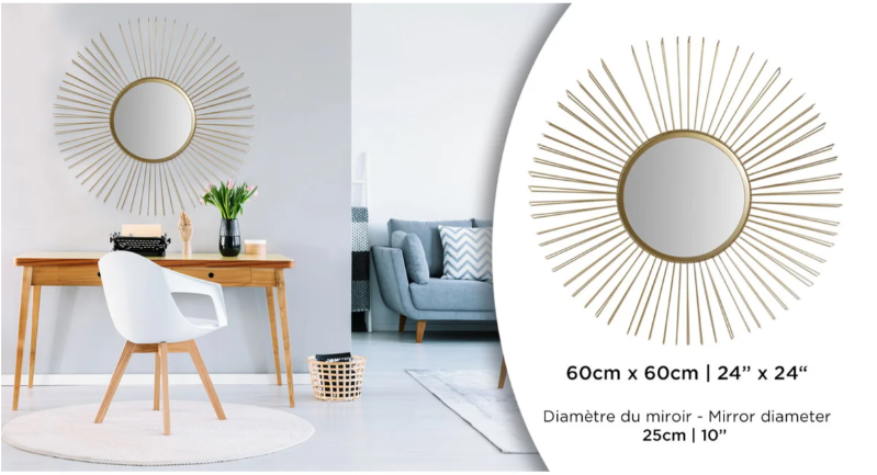 Miroir rond Sun Gold